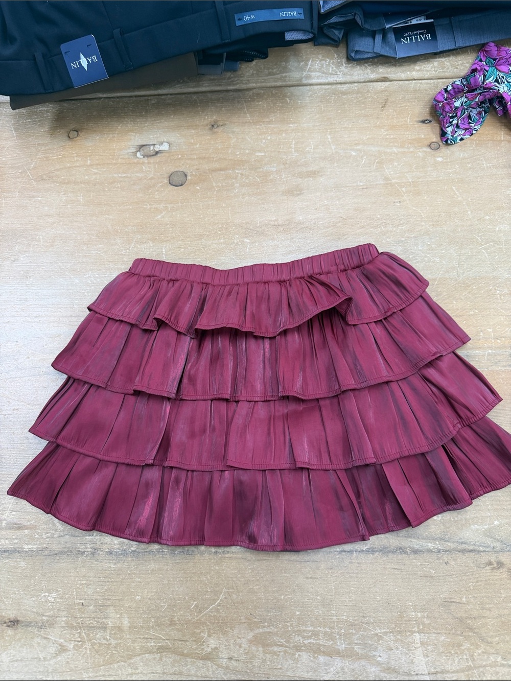 Women’s Ruffled Tiered Skirt - Burgundy
